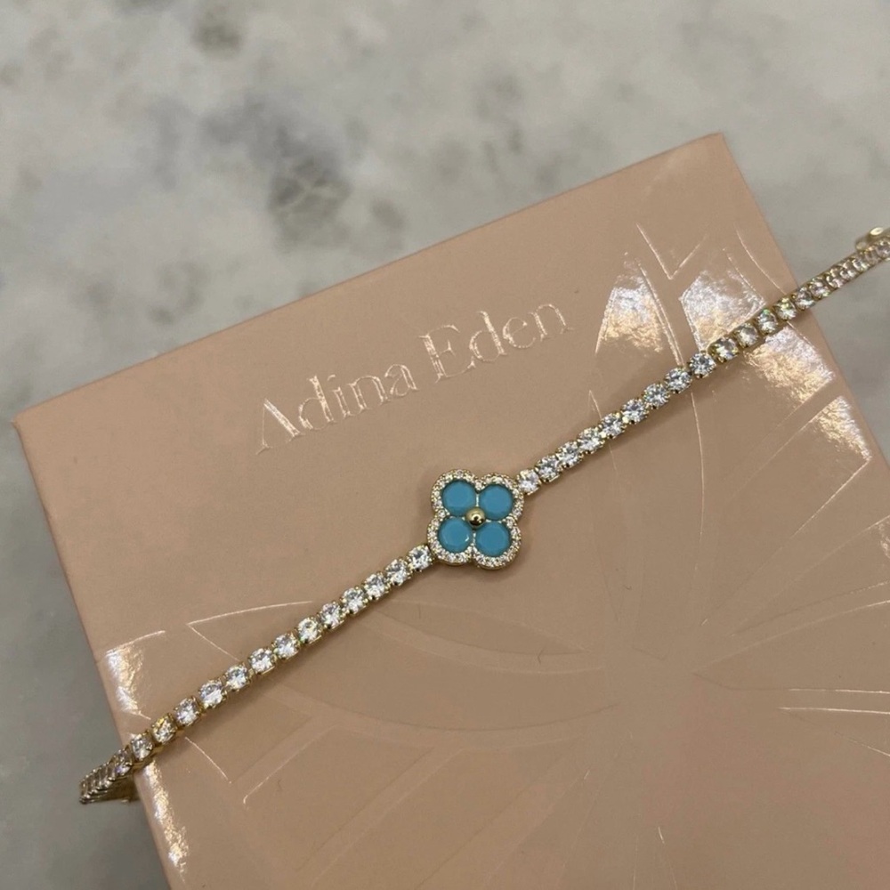 Adina Eden Gold Bracelet with Blue Floral Accent